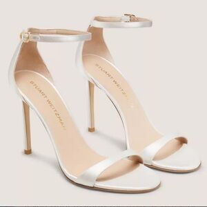 STURT WEITZMAN Nudist Ivory Satin Sandal Heels Shoes 9.5 NEW
